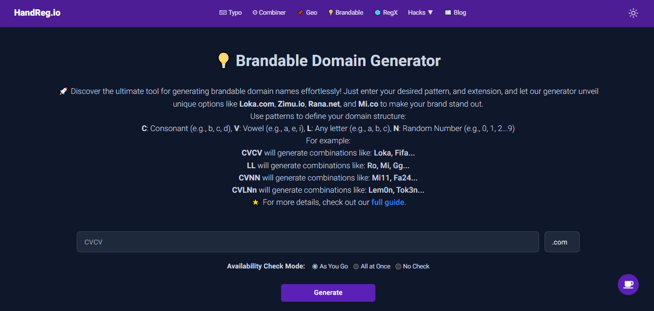 Brandable domain generator