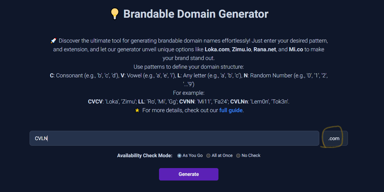 Brandable domain generator