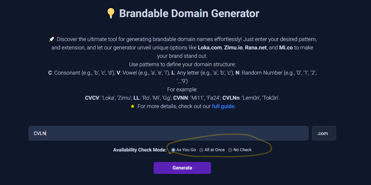 Brandable domain generator