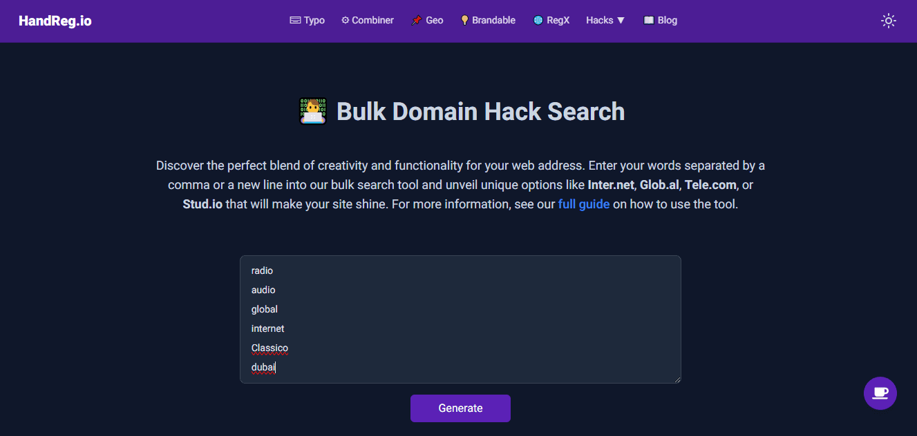 Bulk Domain Hack Search