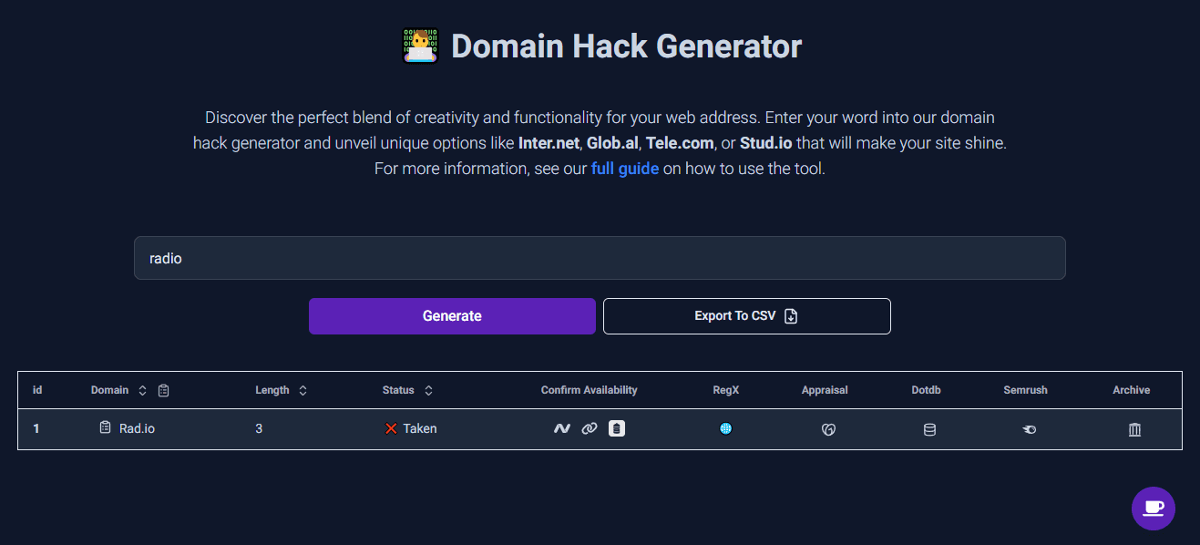 Domain Hack Generator