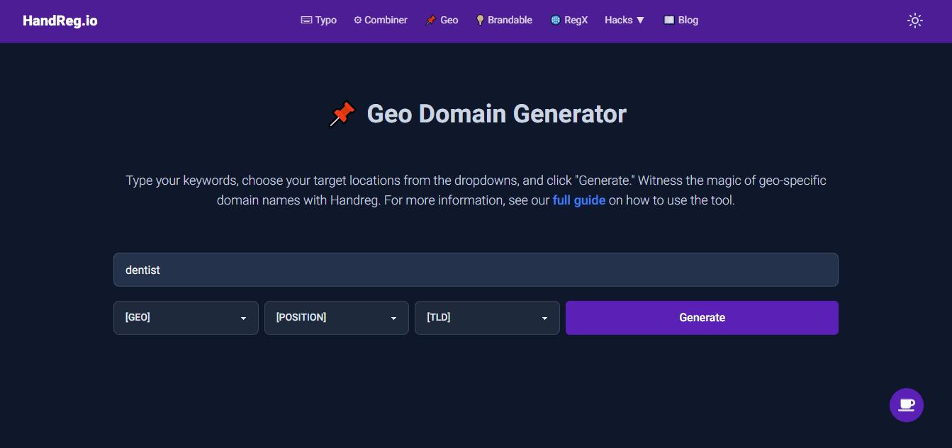 Step-by-Step Guide to Using Handreg's Geo Domain Generator